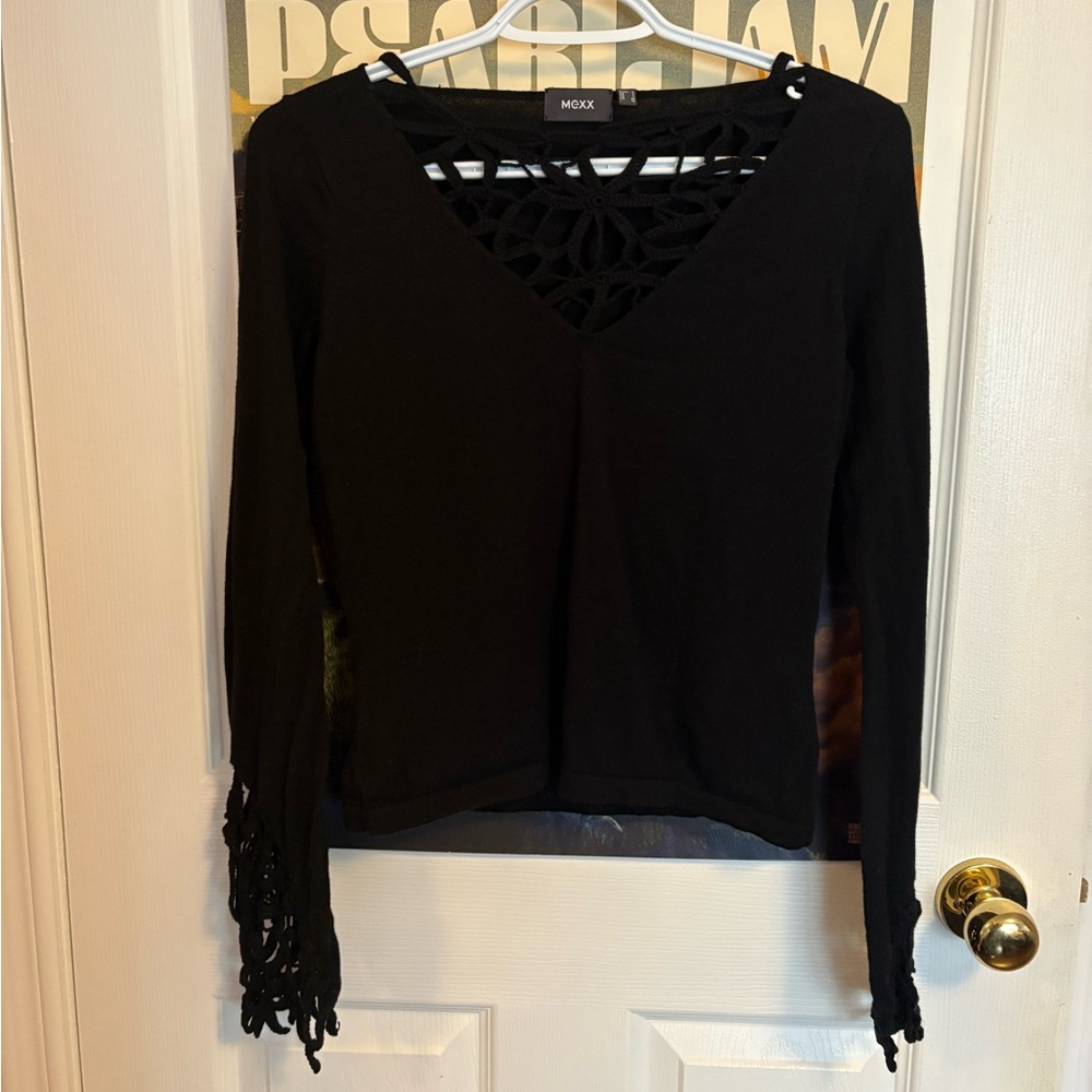 mexx black crochet detail sweater
